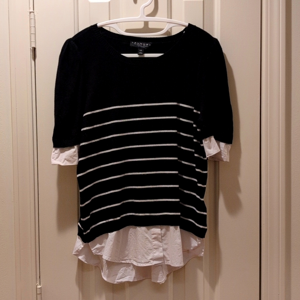 Black and white striped blouse size M/L